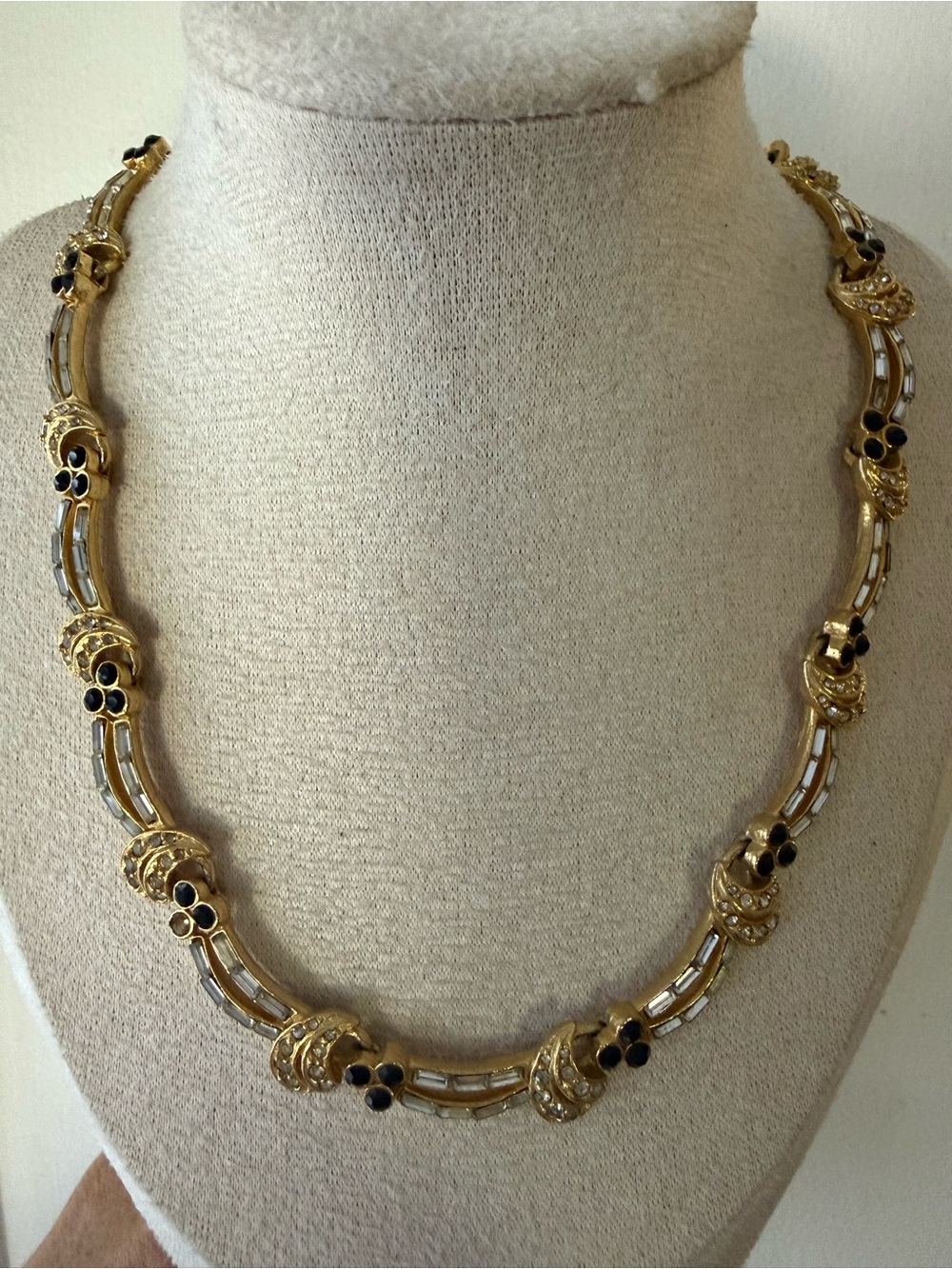 Vintage Gold-Tone Crystal Black Accent Women's Necklace